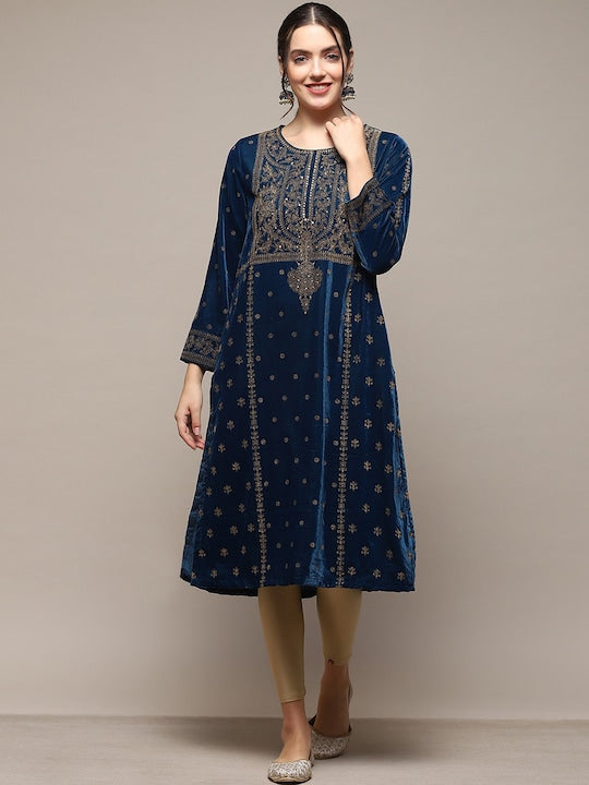 Biba Ethnic Motifs Embroidered Pure Cotton Straight Kurta