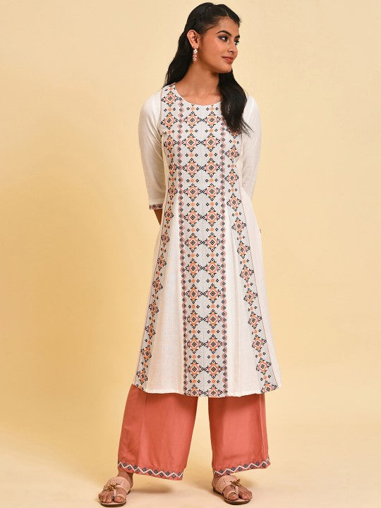 W Geometric Embroidered A-Line Kurta with Palazzos