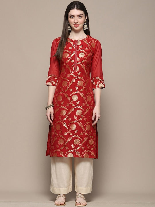 Biba Ethnic Motifs Woven Design Straight Kurta