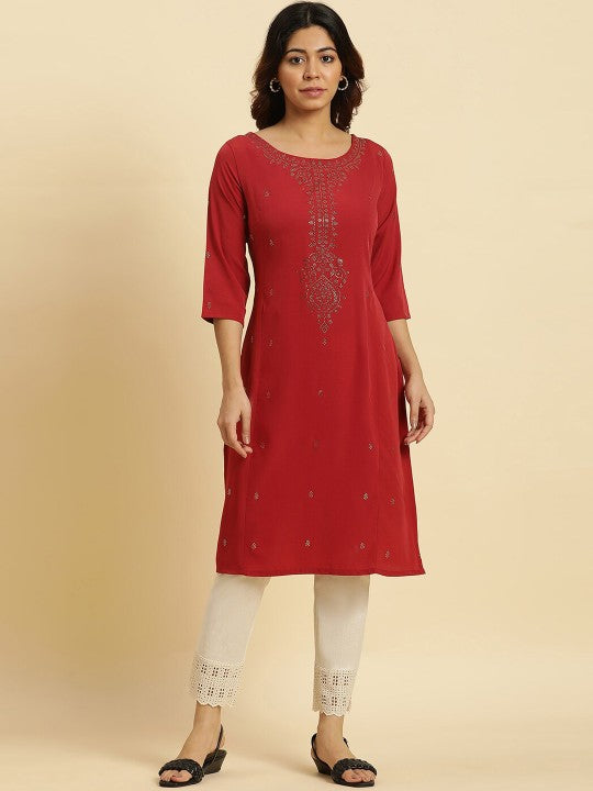 W Ethnic Motifs Embellished Sequinned Straight Kurta