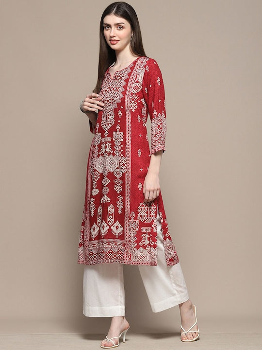 Biba Ethnic Motifs Printed Round Neck Straight Kurta