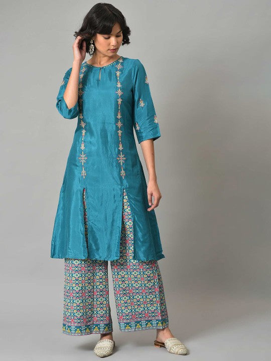 W Ethnic Motifs Embroidered Keyhole Neck Kurta with Palazzos