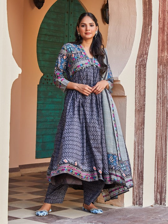 Biba Ethnic Motifs Printed Empire Kurta with Salwar & Dupatta