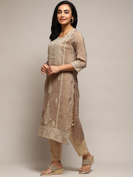 Biba Ethnic Motifs Embroidered Thread Work Straight Kurta