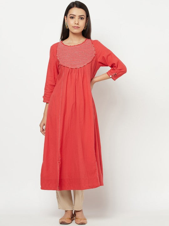 Fabindia Women Red Embroidered Anarkali Kurta