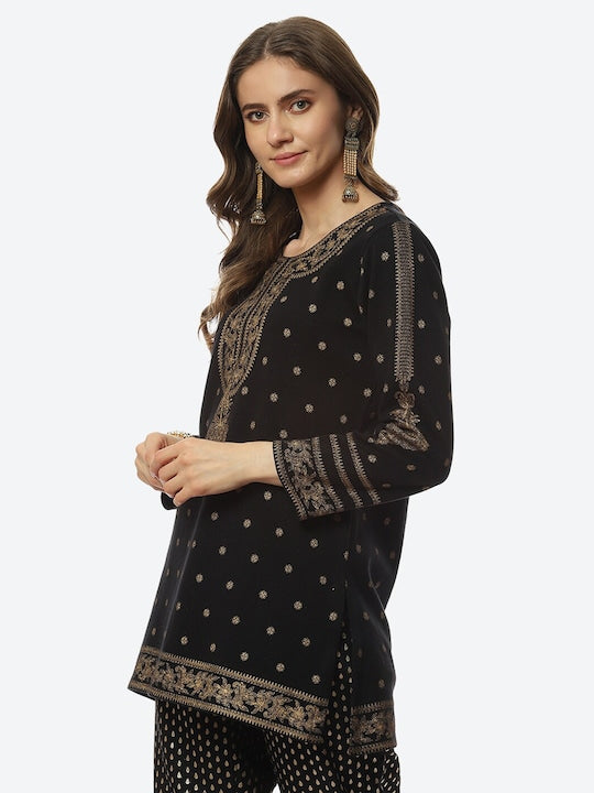 Biba Black Ethnic Motifs Embroidered Kurti