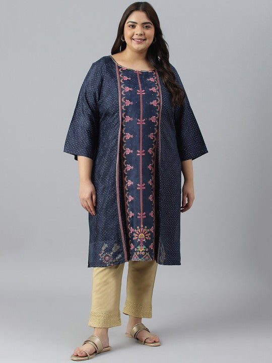 W Ethnic Motifs Embroidered Flared Sleeves Thread Work Kurta