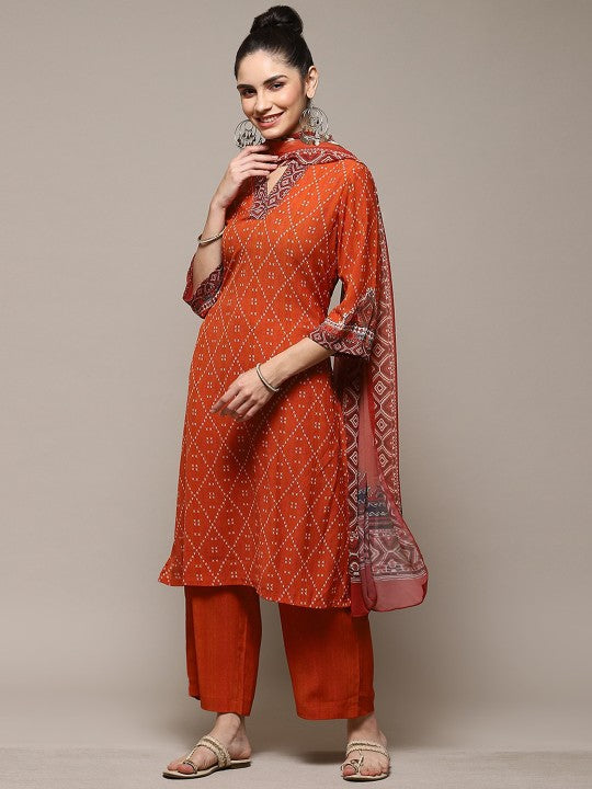 Biba Ethnic Motifs Printed Kurta & Palazzos With Dupatta