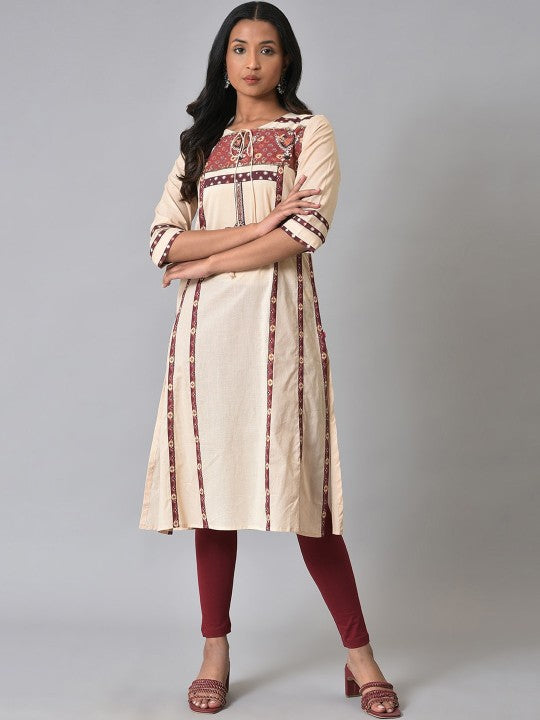 W Women Ethnic Motifs Yoke Design Pure Cotton Kurta