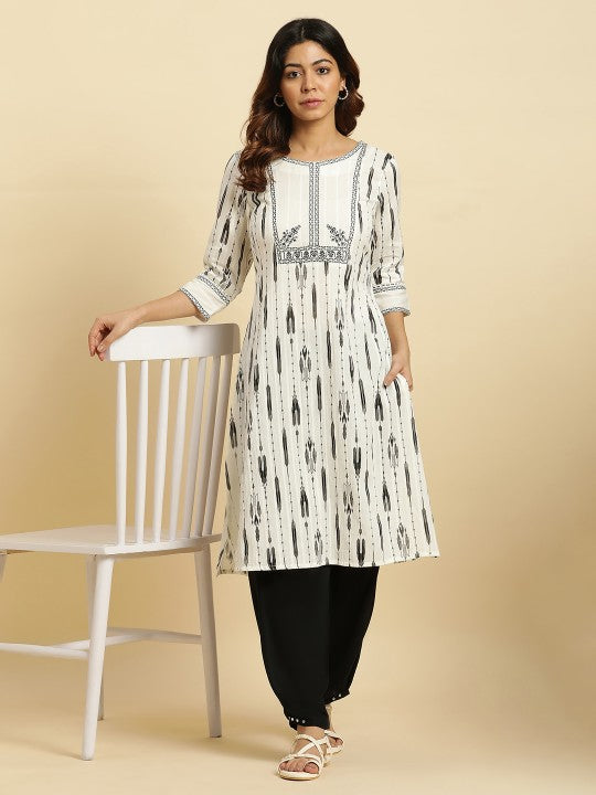 W Abstract Woven Design Thread Work Pure Cotton Kurta