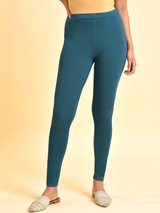 W Ankle Length Leggings - Teal Blue