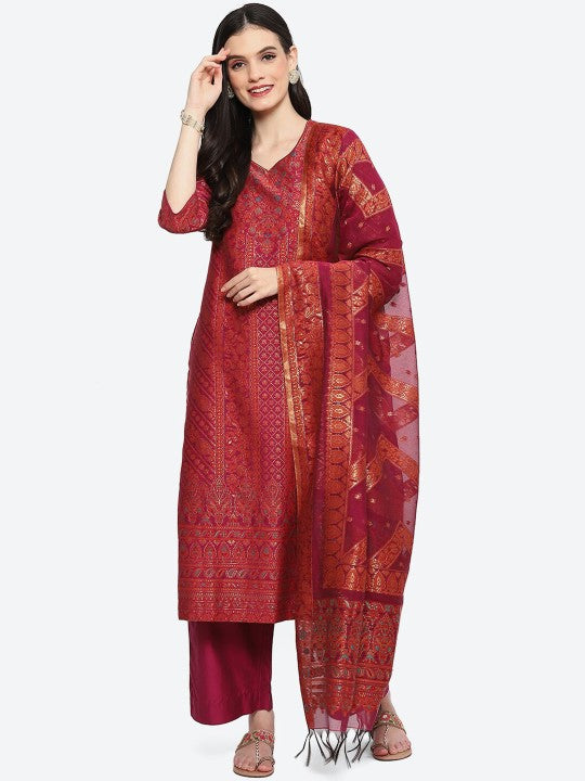 Biba Ethnic Motifs Woven Design Kurta with Trousers & Dupatta