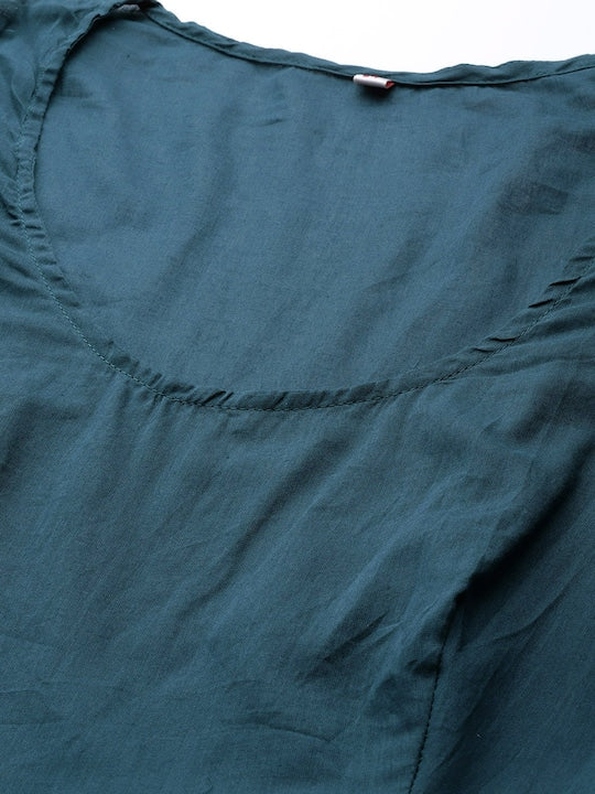 Biba Women Teal Ethnic Motifs Printed Kurta with Mask