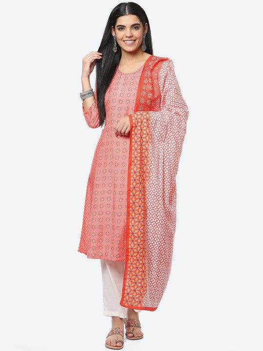 Biba Ethnic Motifs Printed Kurta with Trousers & With Dupatta Plus Size