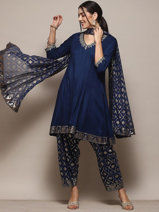 Biba Ethnic Motifs Embroidered Anarakali Kurta with Salwar & Dupatta