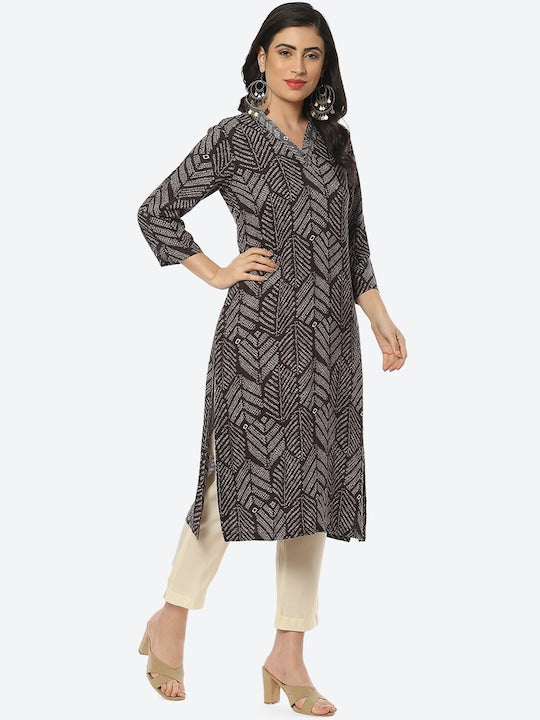 Biba Women Geometric Printed V-Neck Kurta