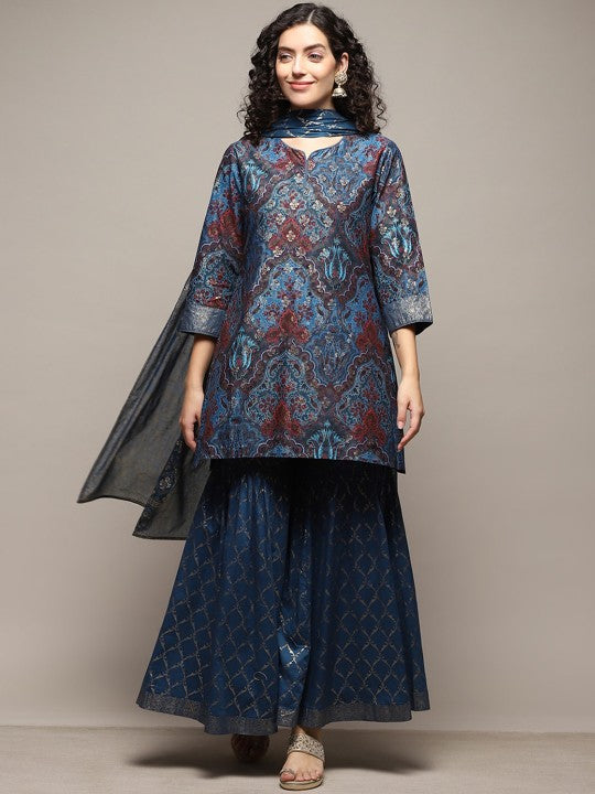 Biba Ethnic Motifs Printed Thread Work Kurta with Sharara & Dupatta