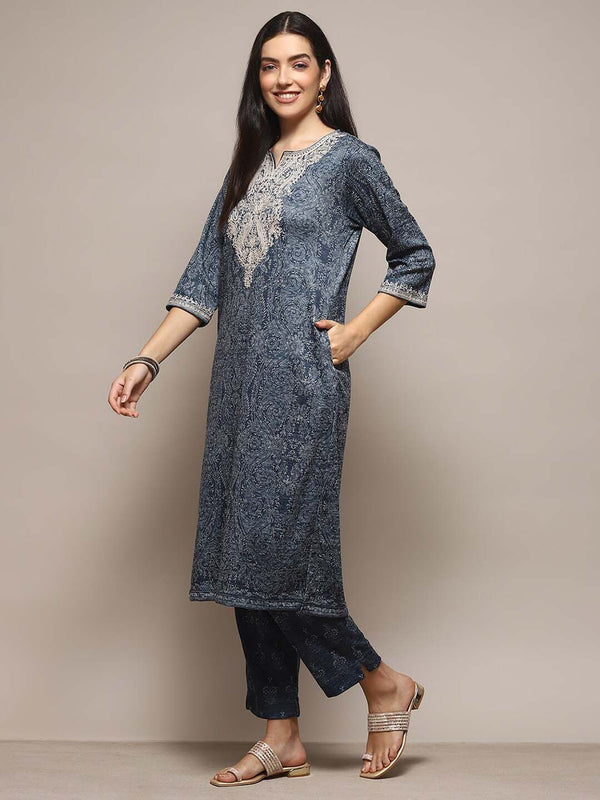 Biba Ethnic Motifs Printed Thread Work Straight Kurta With Trouser