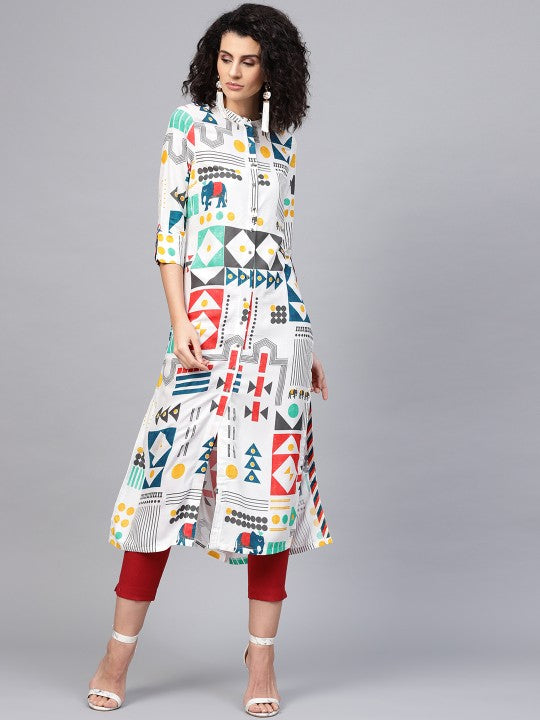 W Women Multicoloured Printed A-Line Kurta
