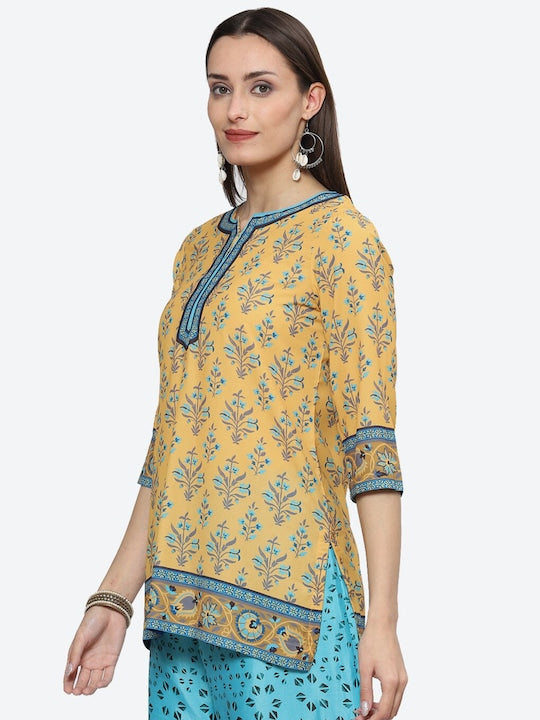 Biba Ethnic Motifs Printed Notched Neck Kurti