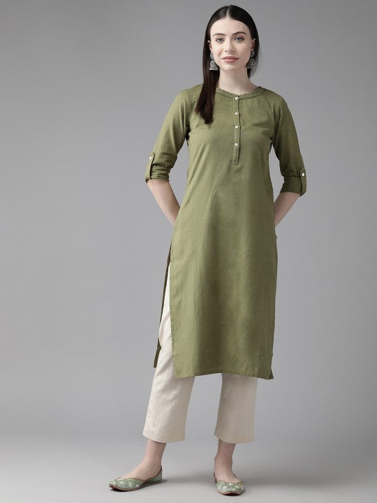 W Cotton Linen Straight Kurta