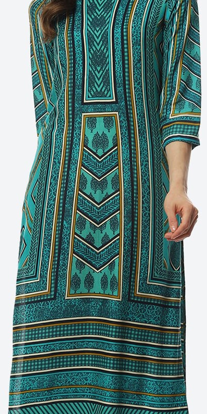Biba Women Green & Black Printed Straight Kurta