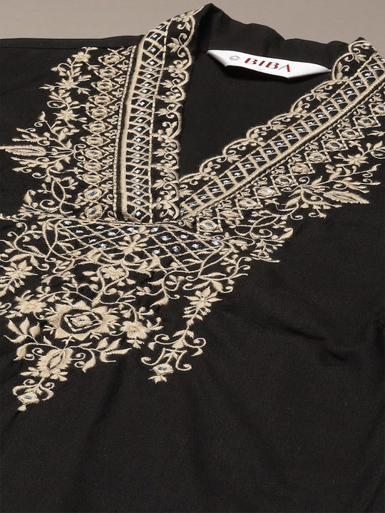 Biba Ethnic Motifs Embroidered Mirror Work Pure Cotton Straight Kurta