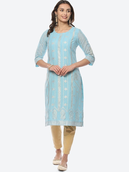 Biba Ethnic Motifs Printed Kurta - Blue