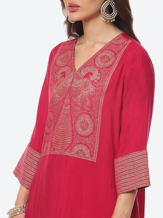 Biba Women Fuchsia Yoke Design A-Line Kurta