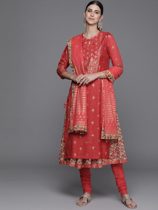 Biba Women Red Ethnic Motifs Regular Kurta with Palazzos & With Dupatta