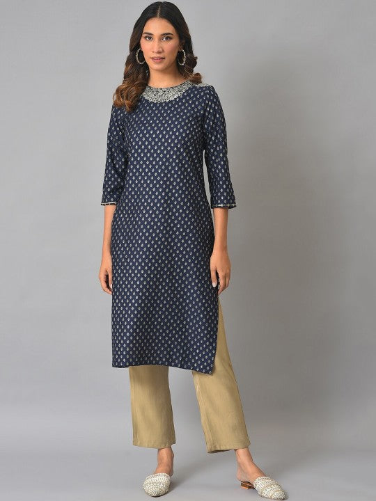 W Ethnic Motifs Printed Thread Work Kurta