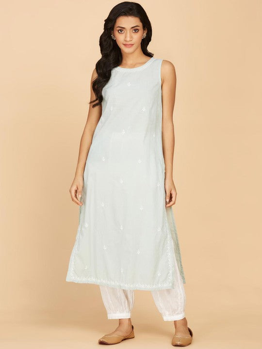 Fabindia Embroidered Sleeveless Cotton Kurta