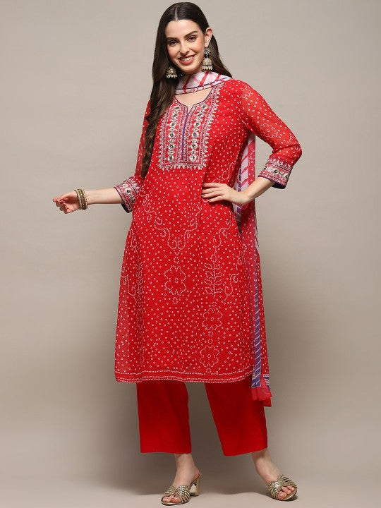 Biba Bandhani Printed Zari Kurta with Palazzos & Dupatta