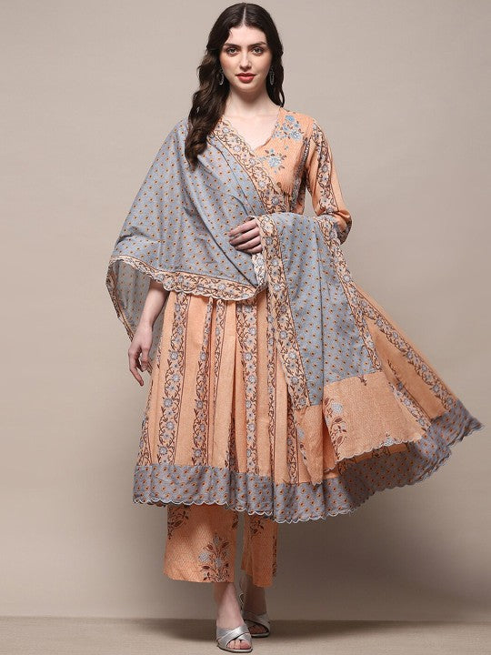 Biba Women Floral Printed Pleated Kurta with Palazzos & With Dupatta