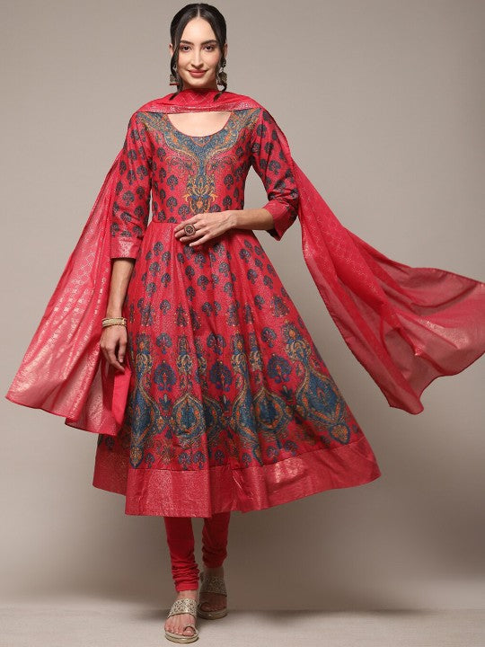 Biba Ethnic Motifs Printed Empire Kurta With Churidar & Dupatta