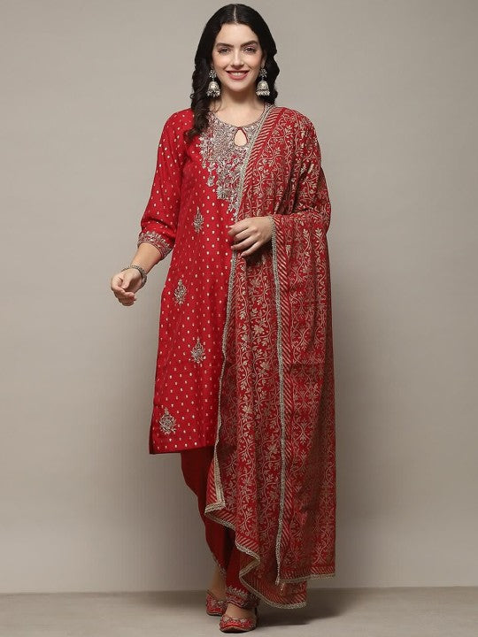 Biba Ethnic Motifs Embroidered Regular Kurta with Salwar & With Dupatta