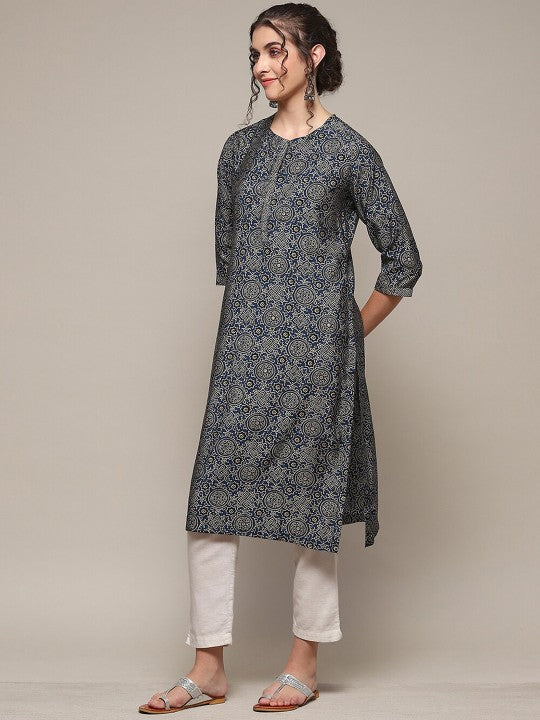 Biba Ethnic Motifs Printed Thread Work Straight Kurta