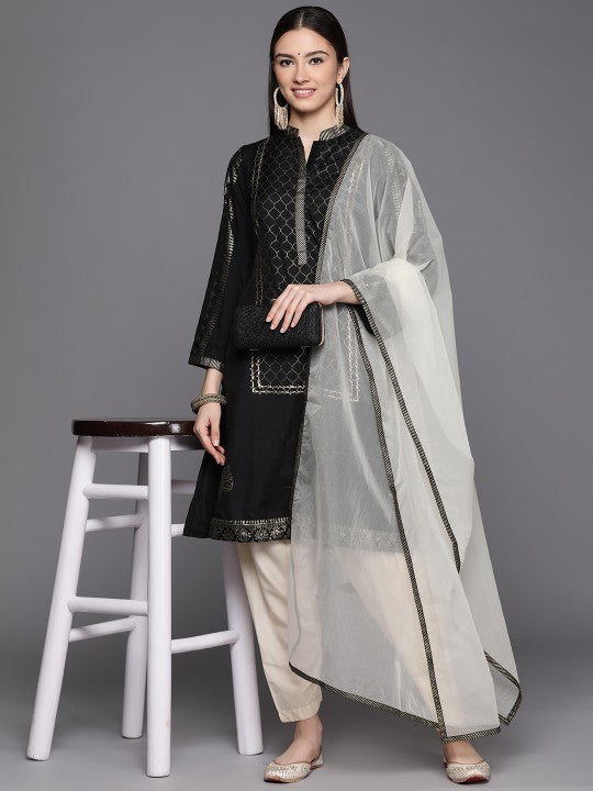 Biba Women Black Ethnic Motifs Printed Kurta with Trousers & Dupatta