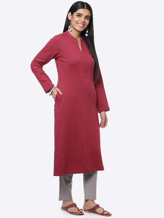 Biba Printed Band Neck Straight Cotton Kurta