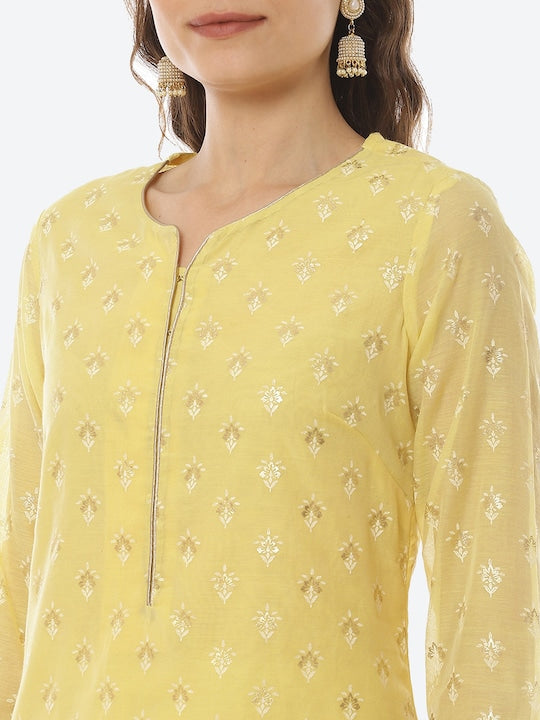 Biba Yellow Ethnic Motifs Printed Straight Kurta