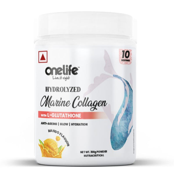 OneLife Hydrolyzed Marine Collagen Powder For Skin & Nails - Mango - 100 gms