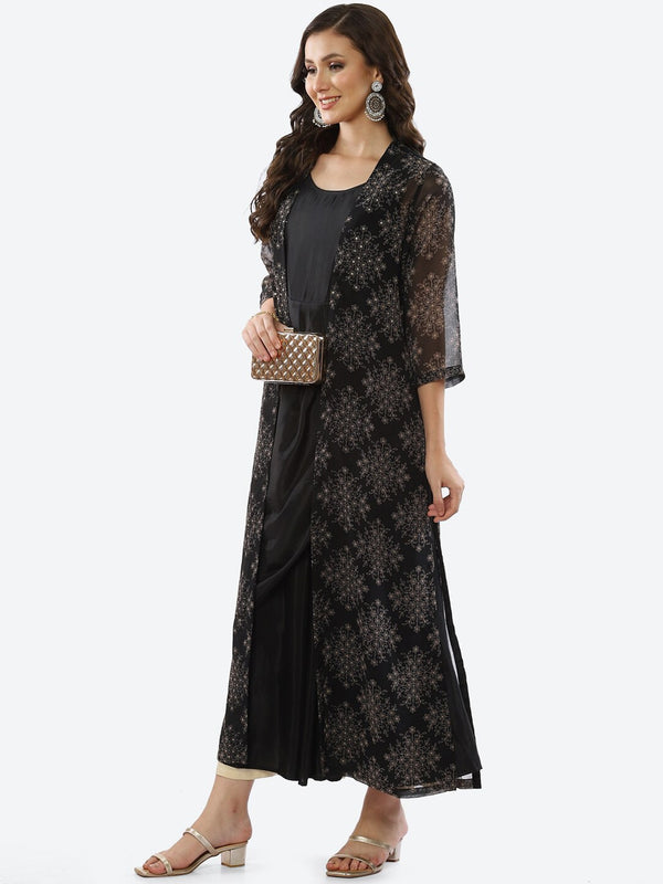 Biba Women Black Ethnic Motifs Printed Georgette Kurta