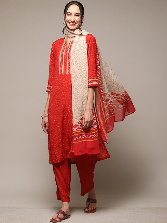 Biba Ethnic Motifs Printed Regular Kurta With Palazzos & Dupatta