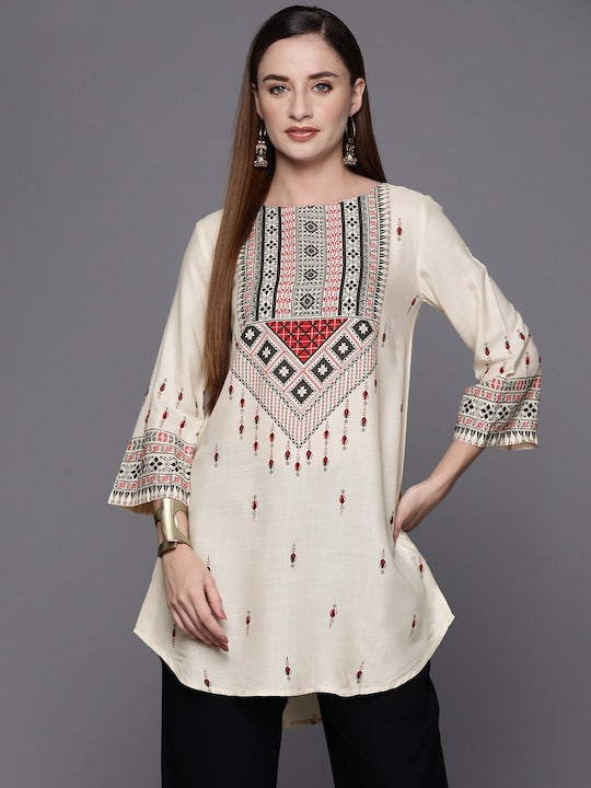 Biba Ethnic Motifs Print Kurti - Beige