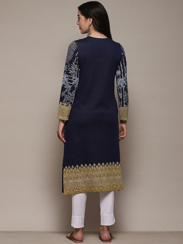 Biba Ethnic Motifs Printed Sequined Detail Straight Kurta