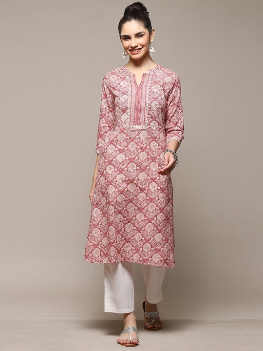 Biba Ethnic Motif Printed Kurta - Pink