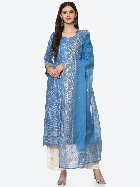 Biba Women Ethnic Motifs Printed Kurta with Palazzos & With Dupatta - Blue