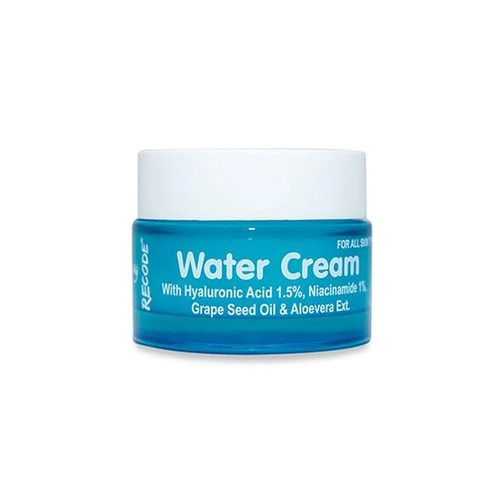 Recode Water Cream 50g | Hyaluronic Acid 1.5% & Niacinamide 1% | Goodness Exacts of Aloe Vera & Grape Seed Oil | Mineral Oil & Paraben Free