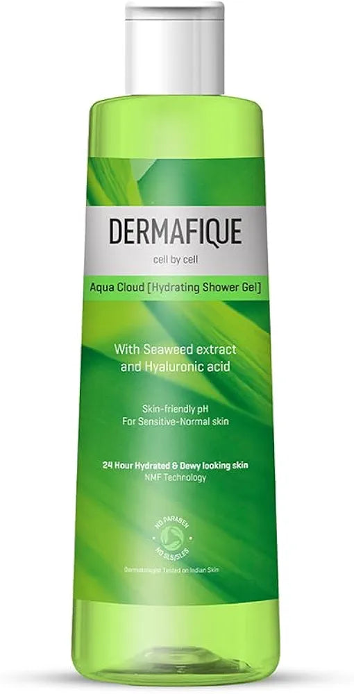 Dermafique Aqua Cloud Hydrating Shower Gel – 250ml, Body Wash for Women & Men, No Parabens/SLS/SLES,with Seaweed Extracts & Hyaluronic Acid, Suitable for Sensitive - Normal Skin | Dermatologist Tested