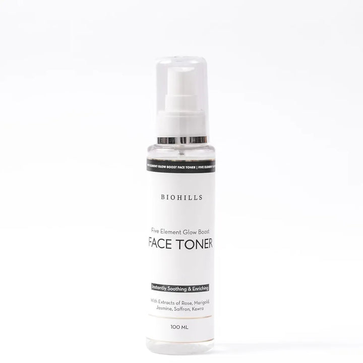 Biohills Five Elements Glow Boost Toner 100ml | Hydrating & Brightening Toner with Rose, Jasmine, Saffron & Marigold | Refreshing & Soothing for Radiant, Even-Toned Skin